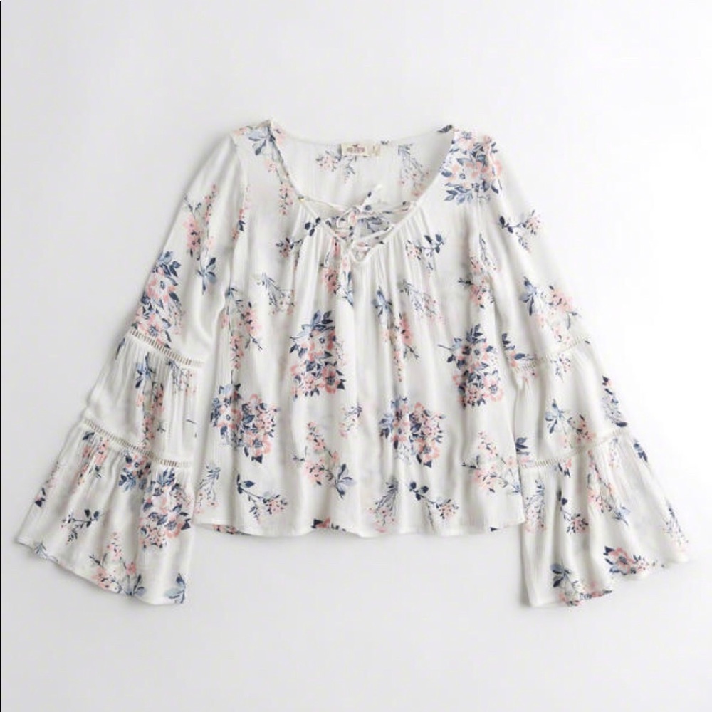 Hollister Floral Bell Sleeved Top
